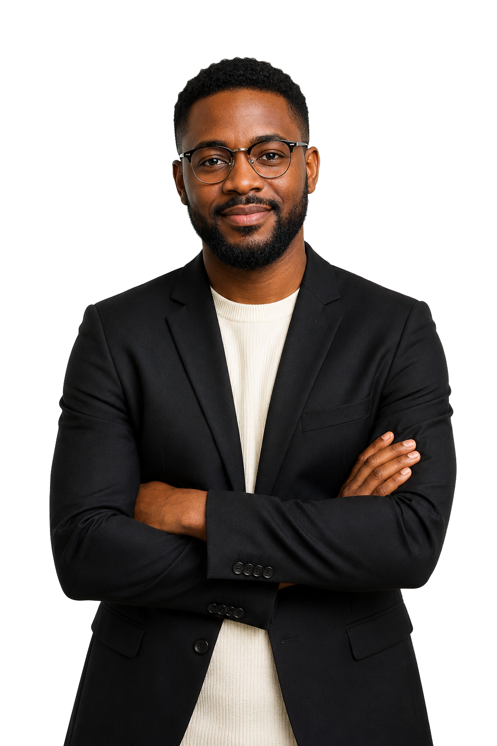 Jeune professionnel africain souriant, en tenue professionnelle